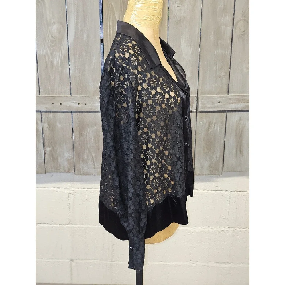 Unbranded Black Lace Top Women's Size Medium/Large Vintage Button Up‎ Sun Wear